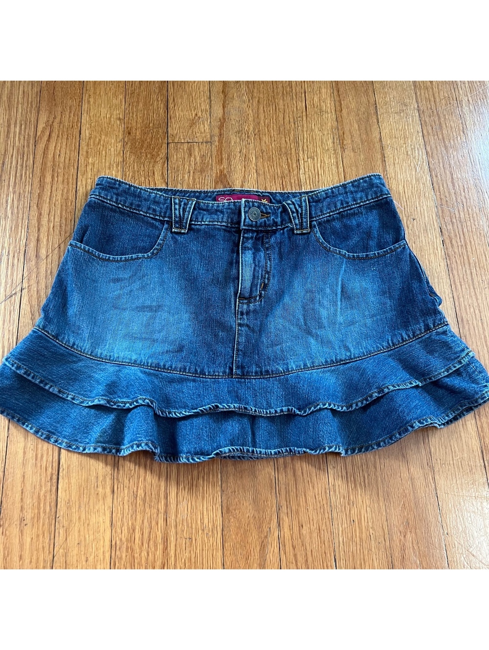 Vintage Y2K ruffle denim mini skirt